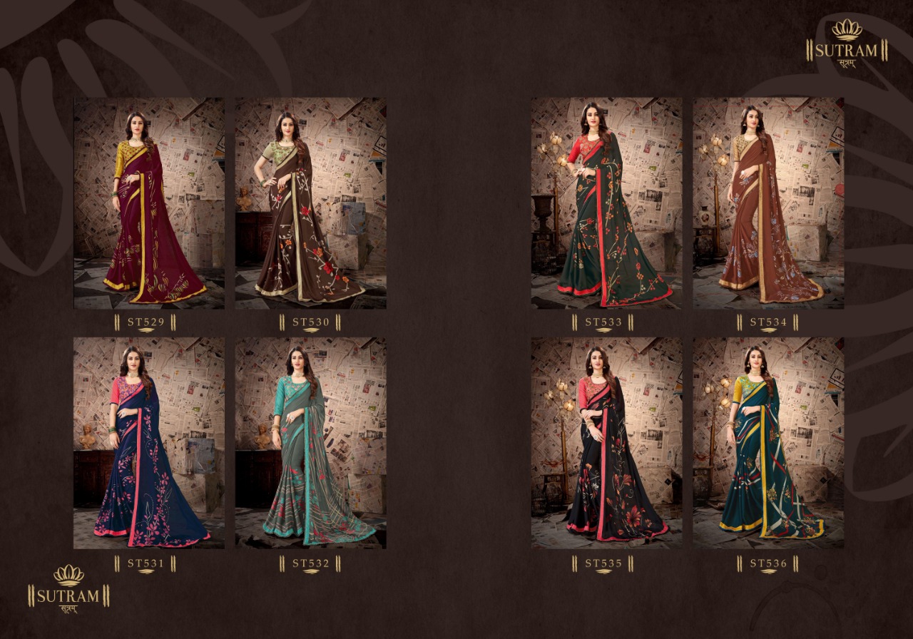 Zeeya Vol-6 By Sutram 529 To 536 Series Indian Traditional Wear Collection Beautiful Stylish Fancy Colorful Party Wear & Occasional Wear Pure Satin Georgette Printed Sarees At Wholesale Price
