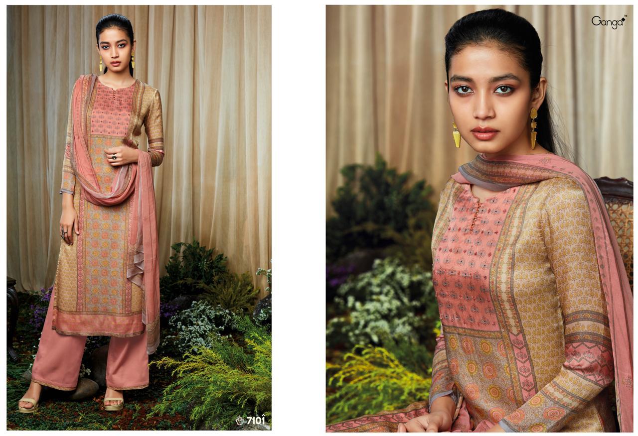 Ziba By Ganga Fashion 7101 To 7109 Series Beautiful Collection Suits Stylish Fancy Colorful Party Wear & Ethnic Wear Pure Satin Silk Printed Dresses At Wholesale Price