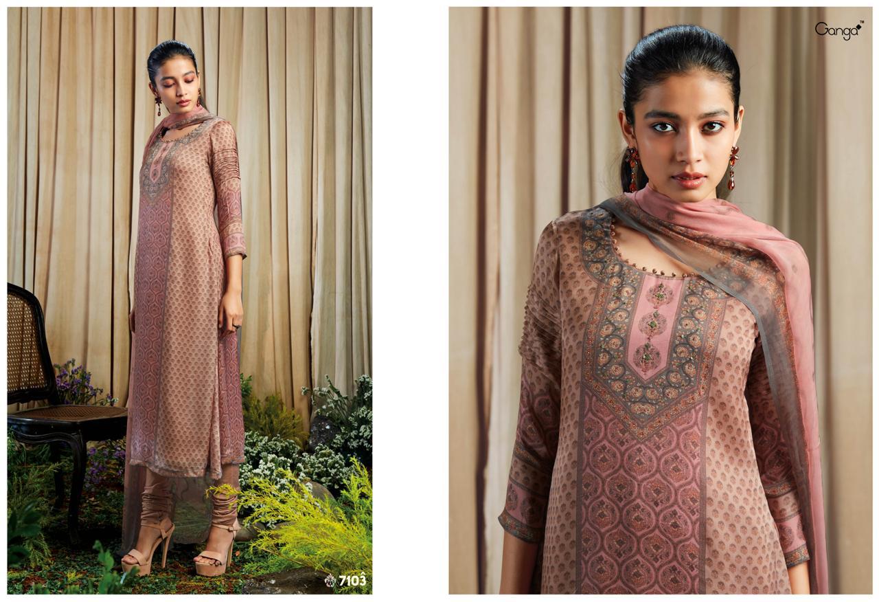 Ziba By Ganga Fashion 7101 To 7109 Series Beautiful Collection Suits Stylish Fancy Colorful Party Wear & Ethnic Wear Pure Satin Silk Printed Dresses At Wholesale Price