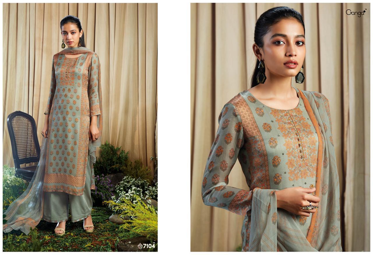 Ziba By Ganga Fashion 7101 To 7109 Series Beautiful Collection Suits Stylish Fancy Colorful Party Wear & Ethnic Wear Pure Satin Silk Printed Dresses At Wholesale Price