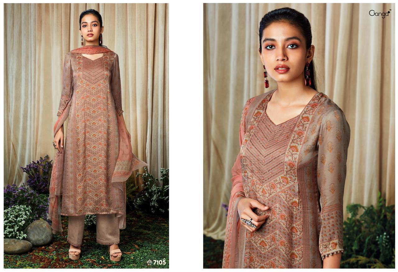 Ziba By Ganga Fashion 7101 To 7109 Series Beautiful Collection Suits Stylish Fancy Colorful Party Wear & Ethnic Wear Pure Satin Silk Printed Dresses At Wholesale Price