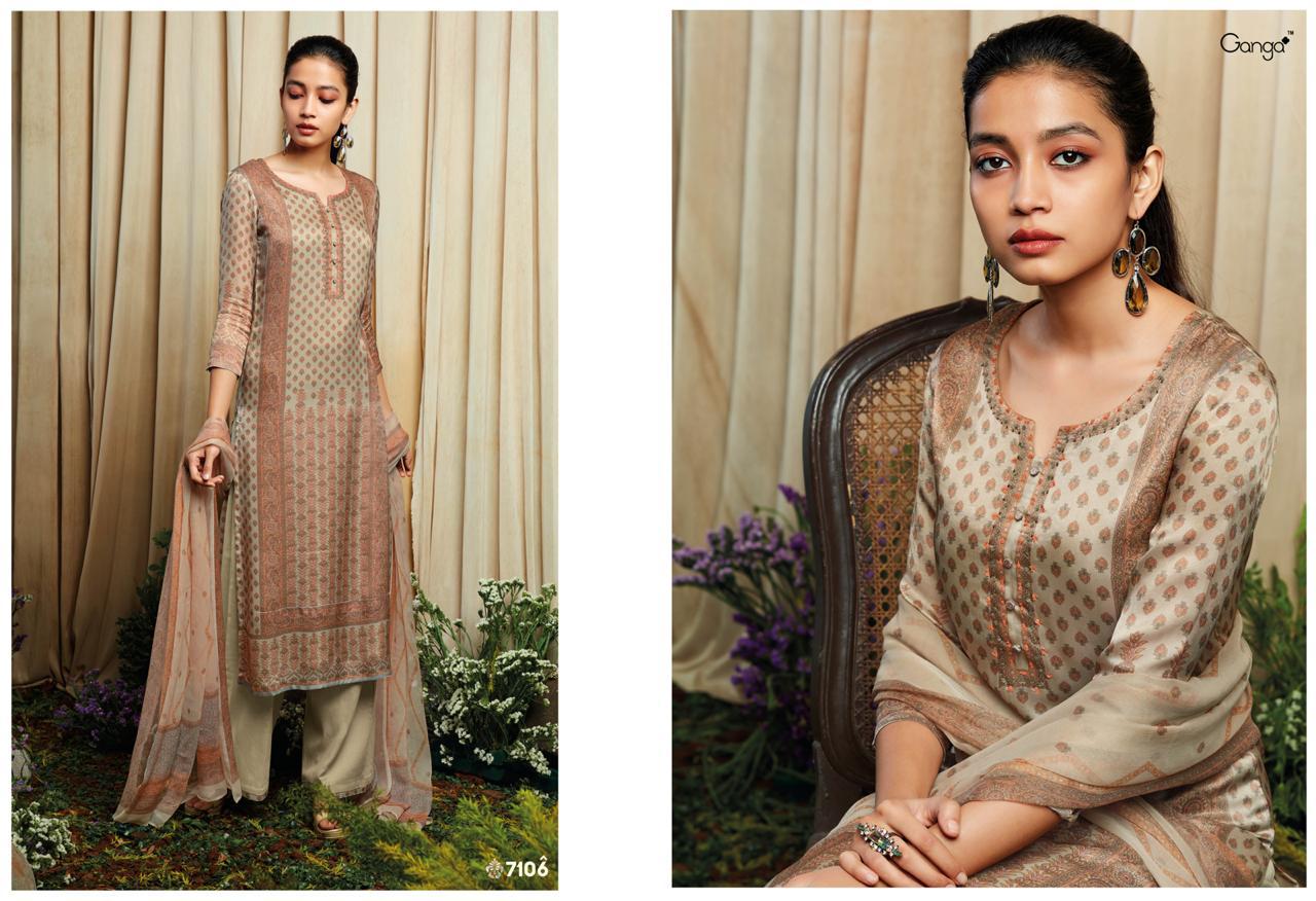 Ziba By Ganga Fashion 7101 To 7109 Series Beautiful Collection Suits Stylish Fancy Colorful Party Wear & Ethnic Wear Pure Satin Silk Printed Dresses At Wholesale Price