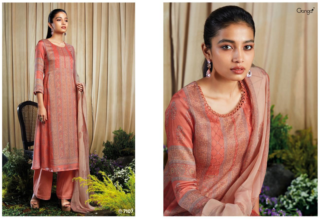 Ziba By Ganga Fashion 7101 To 7109 Series Beautiful Collection Suits Stylish Fancy Colorful Party Wear & Ethnic Wear Pure Satin Silk Printed Dresses At Wholesale Price