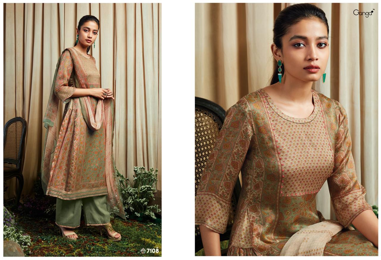 Ziba By Ganga Fashion 7101 To 7109 Series Beautiful Collection Suits Stylish Fancy Colorful Party Wear & Ethnic Wear Pure Satin Silk Printed Dresses At Wholesale Price
