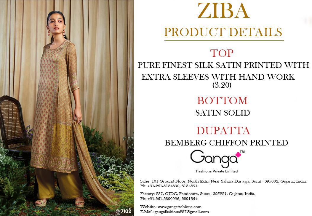 Ziba By Ganga Fashion 7101 To 7109 Series Beautiful Collection Suits Stylish Fancy Colorful Party Wear & Ethnic Wear Pure Satin Silk Printed Dresses At Wholesale Price