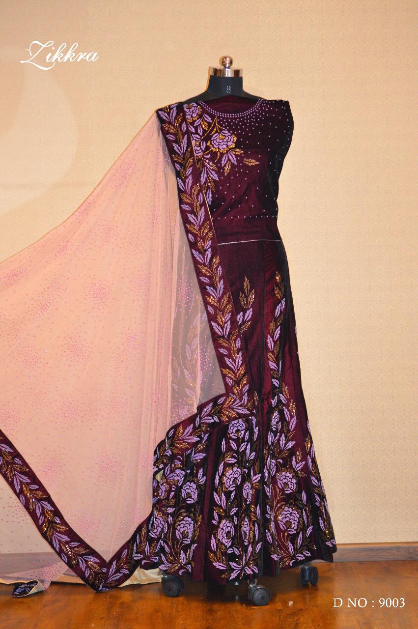 Zikkra Lehenga Vol-7 By Zikkra 9001 To 9010 Series Indian Bridal Wear Collection Beautiful Stylish Fancy Colorful Party Wear & Occasional Wear Net & Velvet Lehengas At Wholesale Price