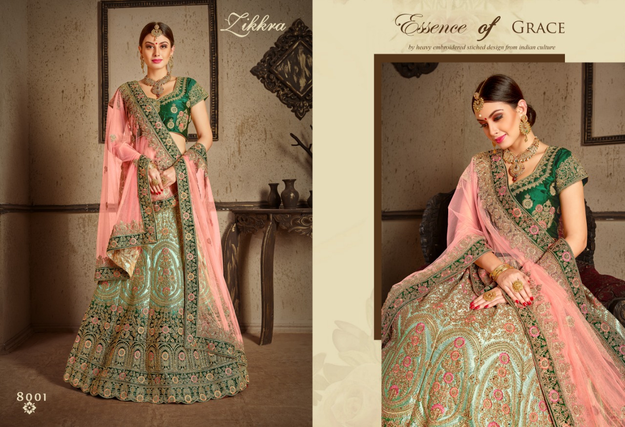Zikkra Lehenga Vol-6 By Zikkra 8001 To 8009 Series Indian Bridal Wear Collection Beautiful Stylish Fancy Colorful Party Wear & Occasional Wear Satin & Velvet Lehengas At Wholesale Price