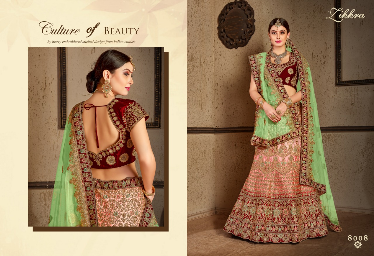 Zikkra Lehenga Vol-6 By Zikkra 8001 To 8009 Series Indian Bridal Wear Collection Beautiful Stylish Fancy Colorful Party Wear & Occasional Wear Satin & Velvet Lehengas At Wholesale Price