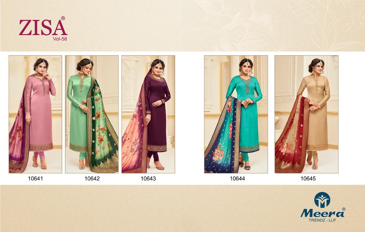 Zisa Vol-58 By Meera Trendz 10641 To 10645 Series Designer Beautiful Colorful Fancy Casual Wear & Party Wear Satin Georgette Embroidered Dresses At Wholesale Price