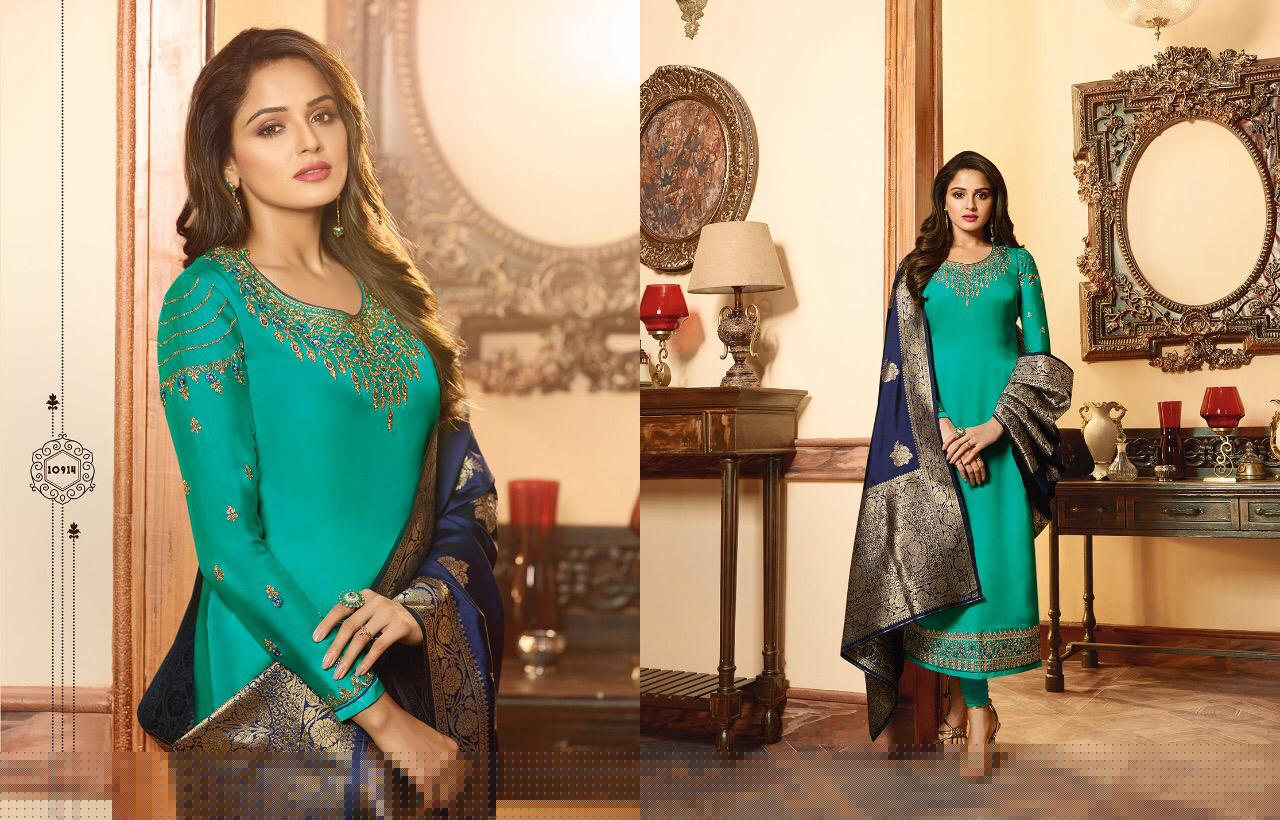Zeesa Banarasi Vol-5 By Meera Trendz 10911 To 10918 Designer Suits Beautiful Stylish Fancy Colorful Party Wear & Ethnic Wear Georgette Silk With Embrolidered Dresses At Wholesale Price