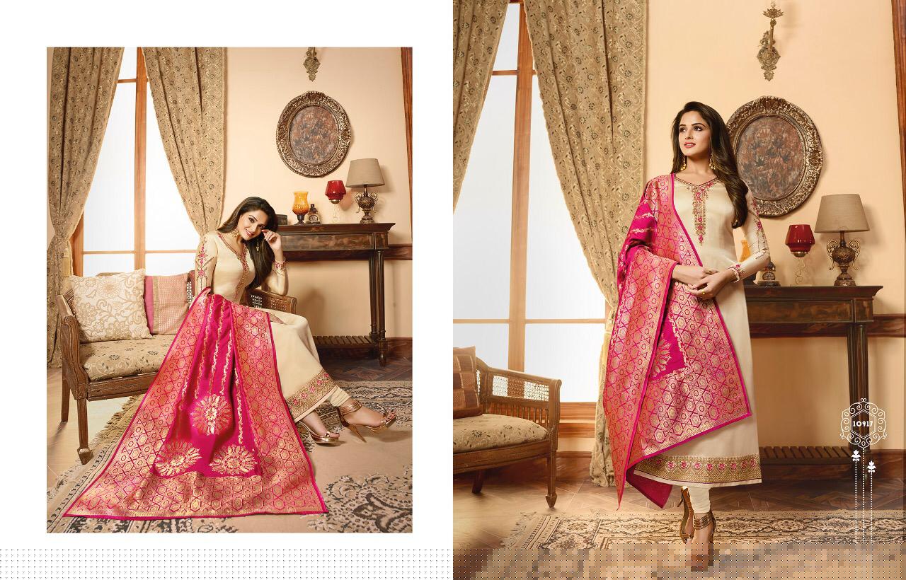 Zeesa Banarasi Vol-5 By Meera Trendz 10911 To 10918 Designer Suits Beautiful Stylish Fancy Colorful Party Wear & Ethnic Wear Georgette Silk With Embrolidered Dresses At Wholesale Price