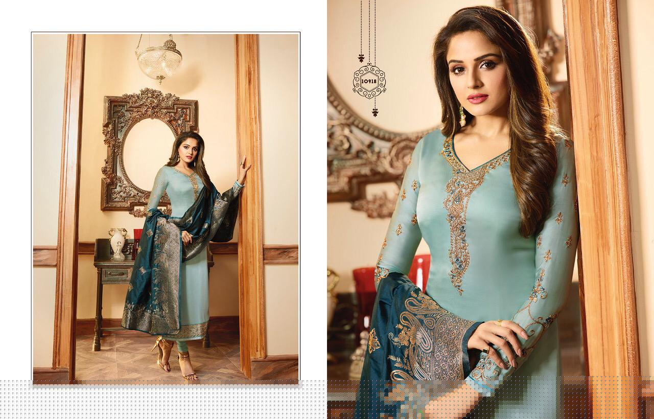 Zeesa Banarasi Vol-5 By Meera Trendz 10911 To 10918 Designer Suits Beautiful Stylish Fancy Colorful Party Wear & Ethnic Wear Georgette Silk With Embrolidered Dresses At Wholesale Price
