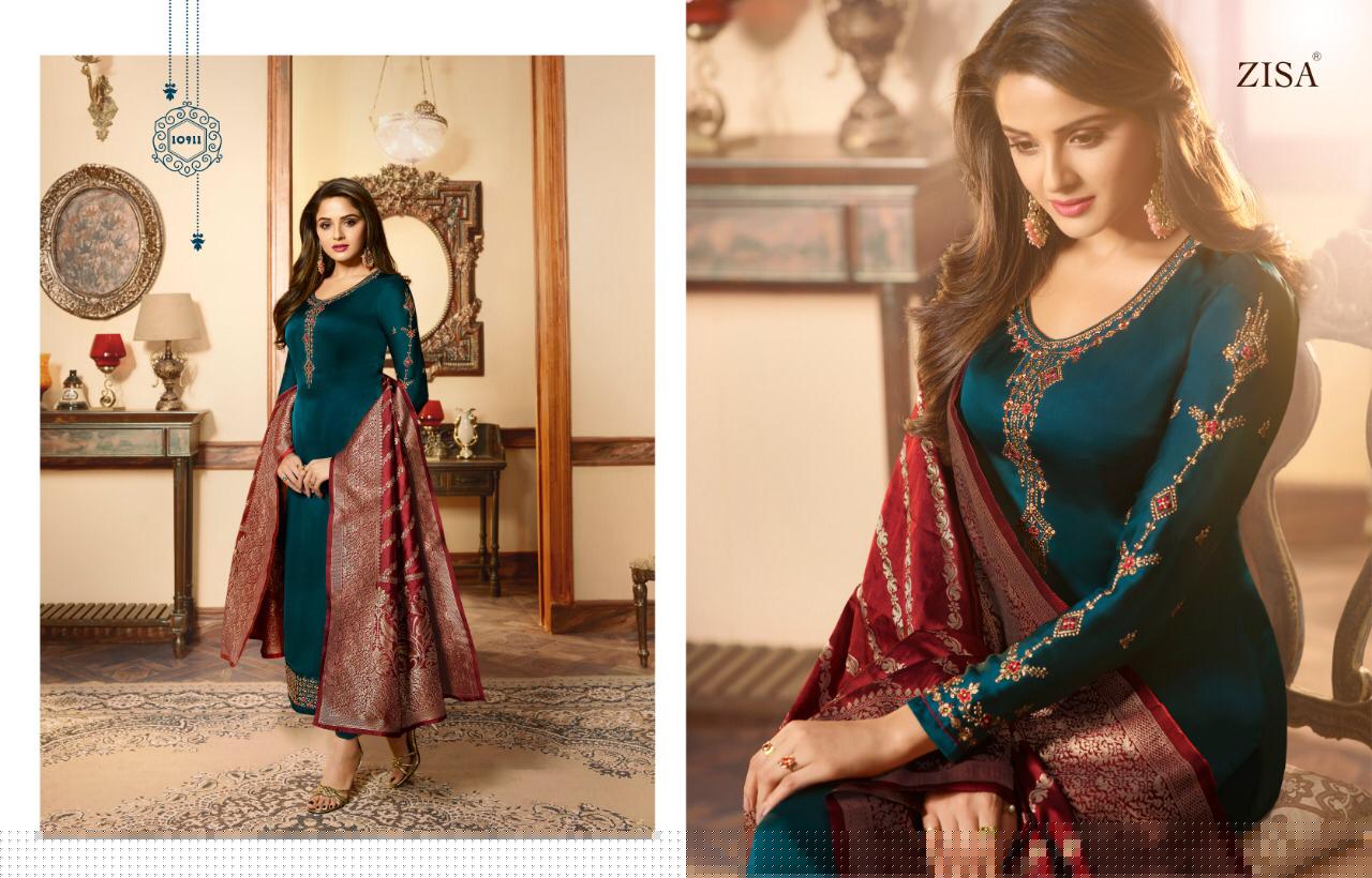 Zisa Banarasi Vol-5 Nx By Meera Trendz Designer Beautiful Colorful Fancy Casual Wear & Party Wear Satin Georgette Worked Dresses At Wholesale Price