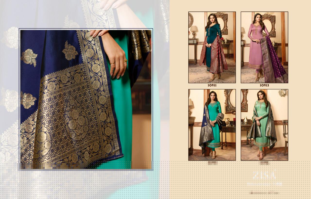 Zisa Banarasi Vol-5 Nx By Meera Trendz Designer Beautiful Colorful Fancy Casual Wear & Party Wear Satin Georgette Worked Dresses At Wholesale Price
