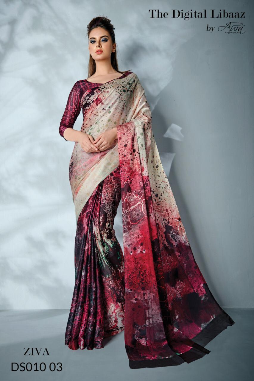 Ziva By Aura Indian Traditional Wear Collection Beautiful Stylish Fancy Colorful Party Wear & Occasional Wear Blend Of Manmade Fibers Sarees At Wholesale Price