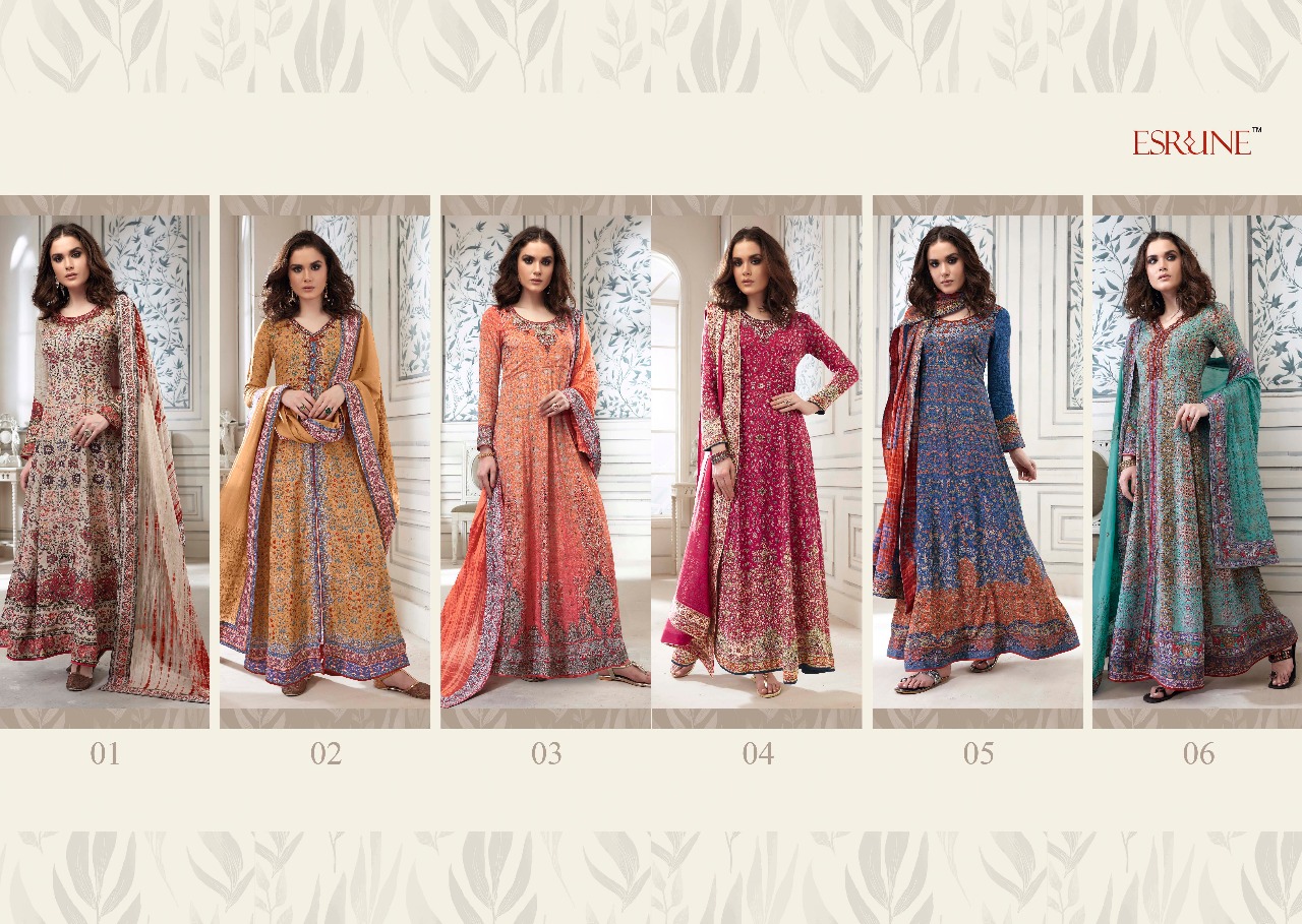 Zoella By Esrune 01 To 06 Series Designer Festive Collection Beautiful Stylish Colorful Fancy Party Wear & Occasional Wear Muslin Silk Dresses At Wholesale Price