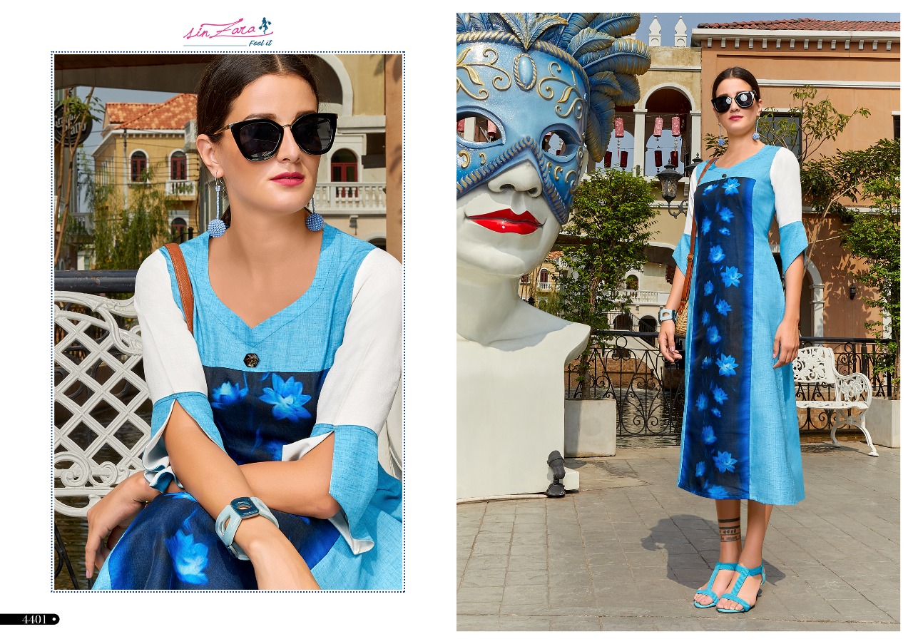 Zoom (3d) By Sin Zara 4401 To 4408 Series Beautiful Stylish Fancy Colorful Casual Wear & Ethnic Wear & Ready To Wear Heavy Poly Linen Kurtis At Wholesale Price