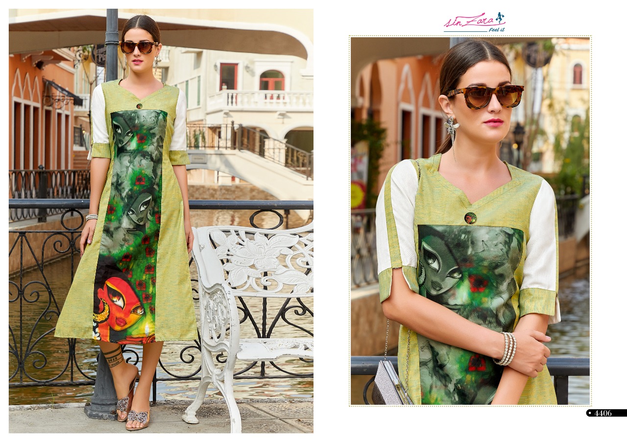 Zoom (3d) By Sin Zara 4401 To 4408 Series Beautiful Stylish Fancy Colorful Casual Wear & Ethnic Wear & Ready To Wear Heavy Poly Linen Kurtis At Wholesale Price