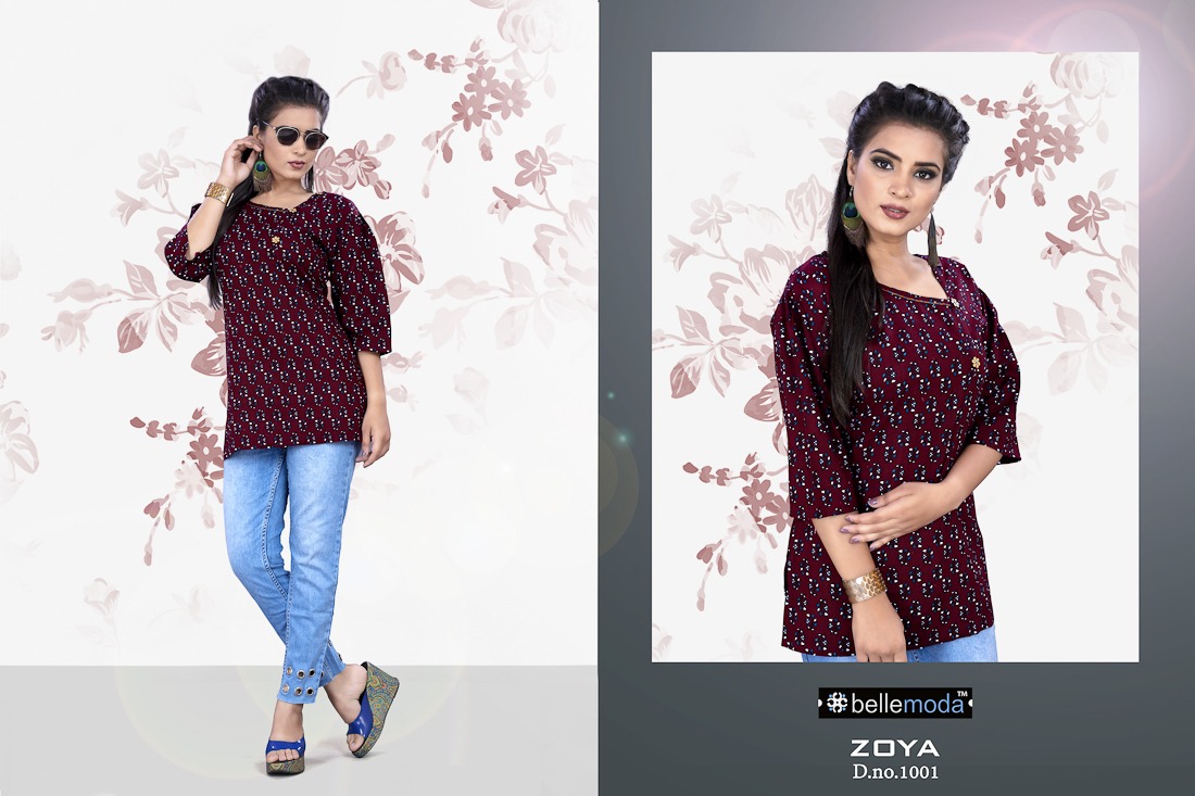 Zoya By Bellemoda 1001 To 1010 Series Beautiful Stylish Fancy Colorful Casual Wear & Ethnic Wear & Ready To Wear Heavy Rayon Slub Tops At Wholesale Price