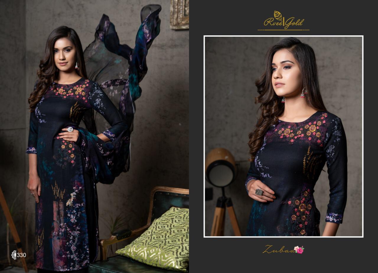Zubaa By Rvee Gold By 330 To 339 Series Beautiful Winter Suits Stylish Fancy Colorful Winter Wear & Ethnic Wear Pure Pashmina Embroidered Dresses At Wholesale Price