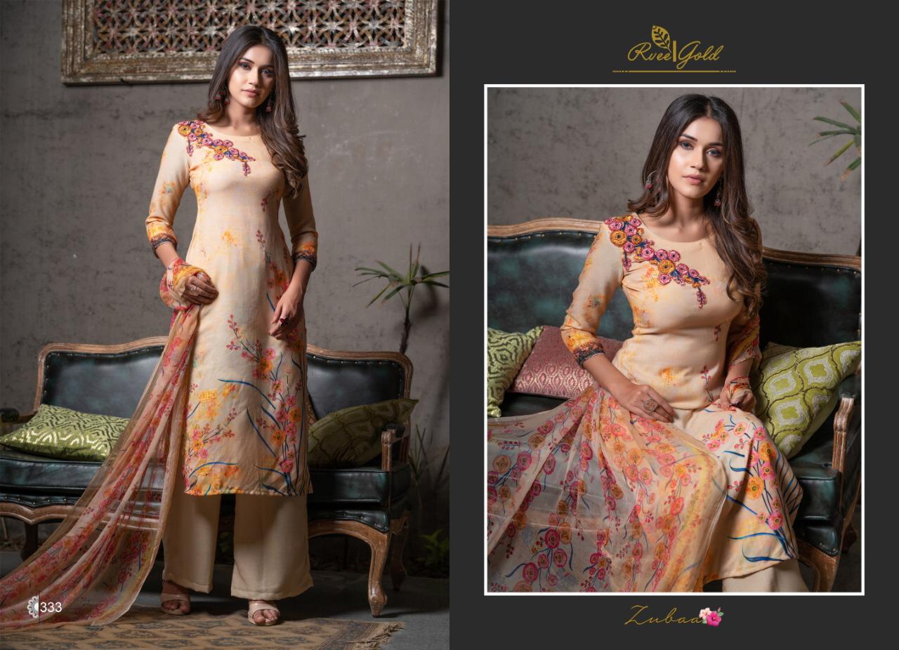 Zubaa By Rvee Gold By 330 To 339 Series Beautiful Winter Suits Stylish Fancy Colorful Winter Wear & Ethnic Wear Pure Pashmina Embroidered Dresses At Wholesale Price