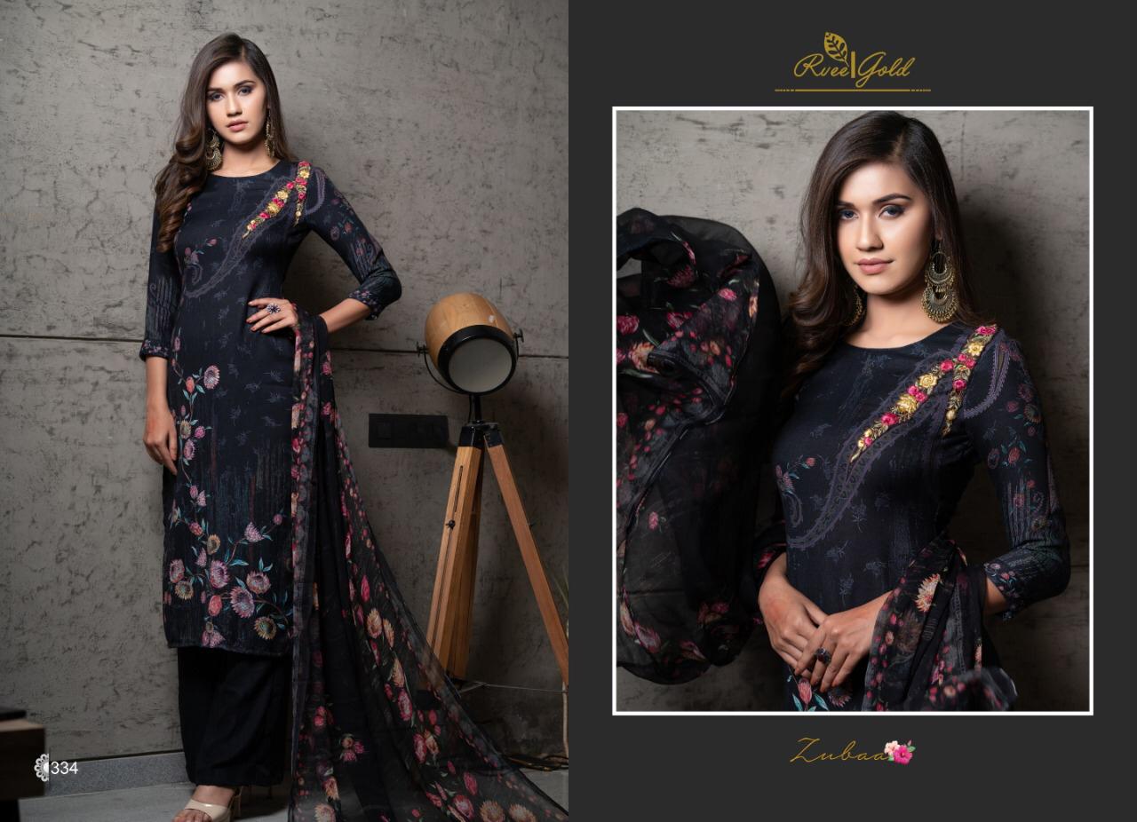 Zubaa By Rvee Gold By 330 To 339 Series Beautiful Winter Suits Stylish Fancy Colorful Winter Wear & Ethnic Wear Pure Pashmina Embroidered Dresses At Wholesale Price