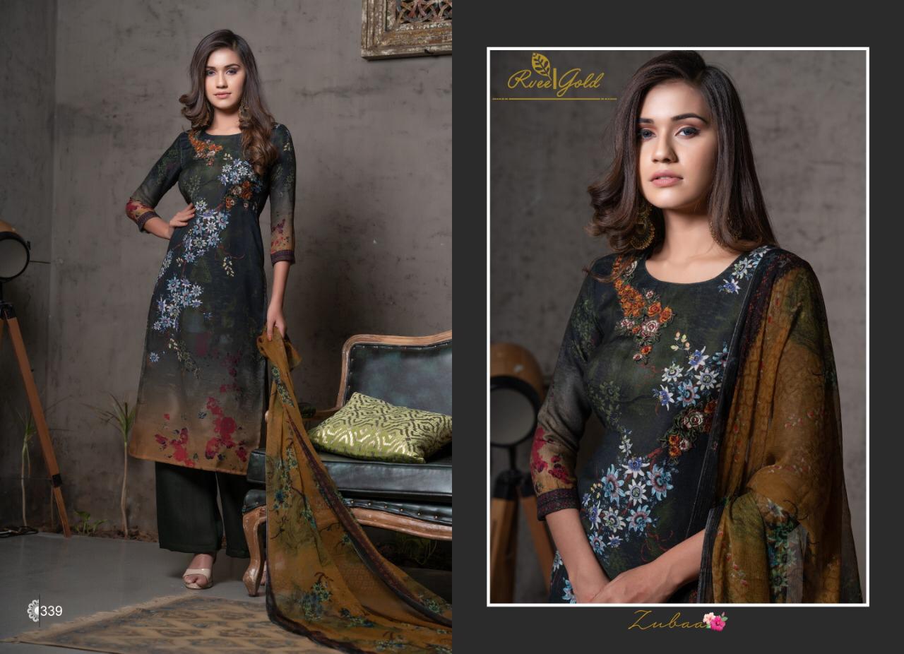 Zubaa By Rvee Gold By 330 To 339 Series Beautiful Winter Suits Stylish Fancy Colorful Winter Wear & Ethnic Wear Pure Pashmina Embroidered Dresses At Wholesale Price
